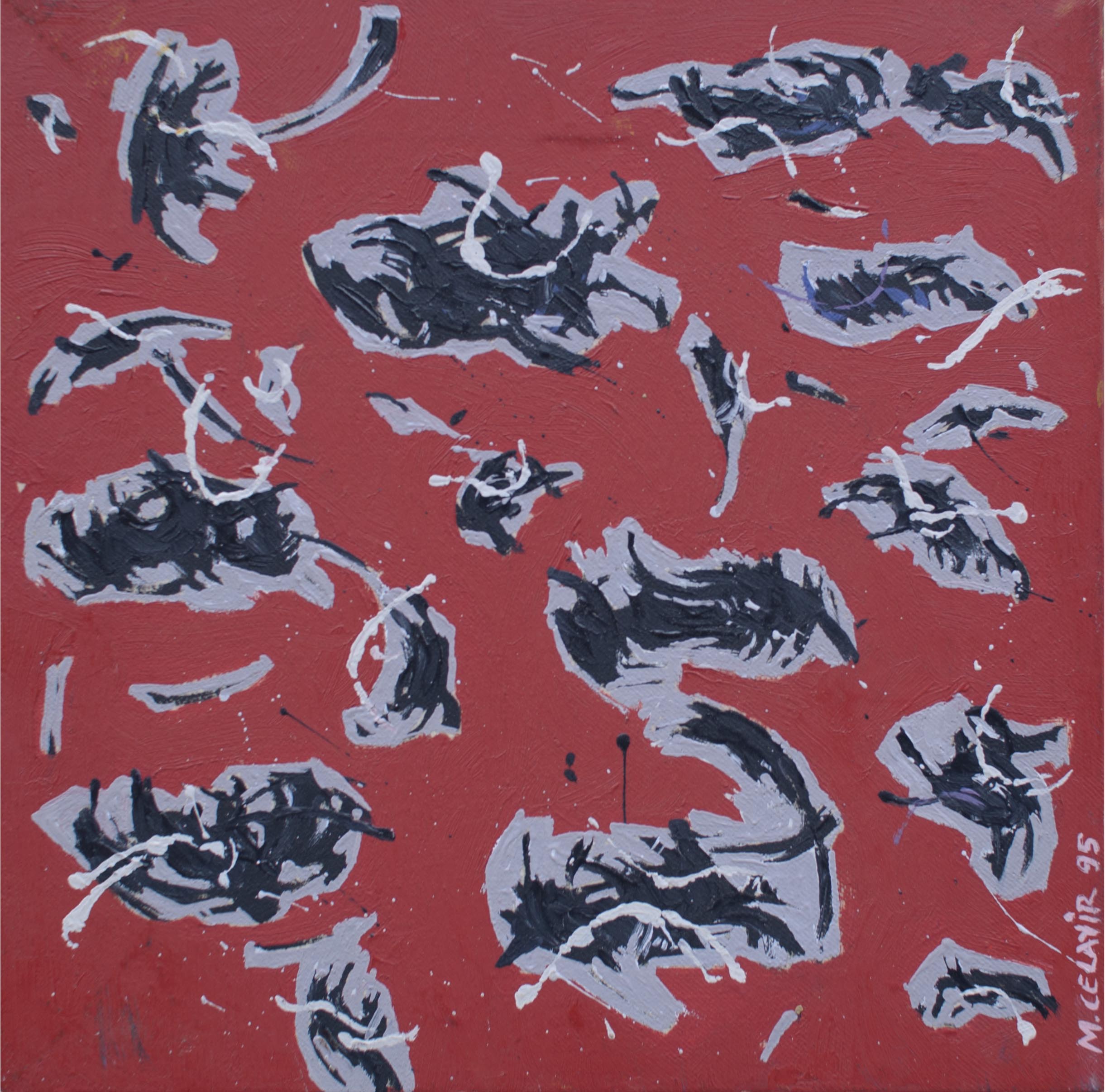 Kaligrafik soyutlama, tuval üzeri yagliboya, 32x32 cm, 1995